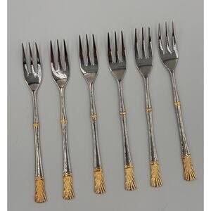Baek San Royal Seafood Dessert Appetizer Stainless Steel Gold Trim Forks 6pc Set